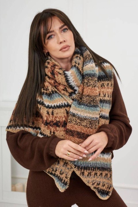 6072 Szal damski camelowy + czarny  