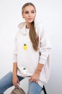 Bluza ocieplana z motywem truskawek beżowy melanż  