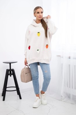 Bluza ocieplana z motywem truskawek beżowy melanż  