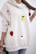 Bluza ocieplana z motywem truskawek beżowy melanż  