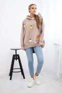 Bluza ocieplana z motywem truskawek ciemno beżowa  