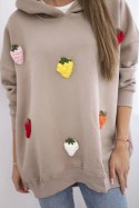 Bluza ocieplana z motywem truskawek ciemno beżowa  