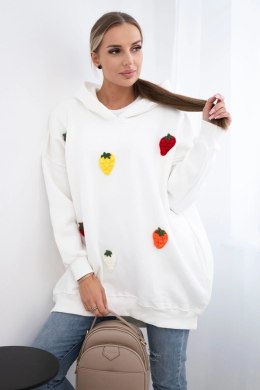 Bluza ocieplana z motywem truskawek ecru  