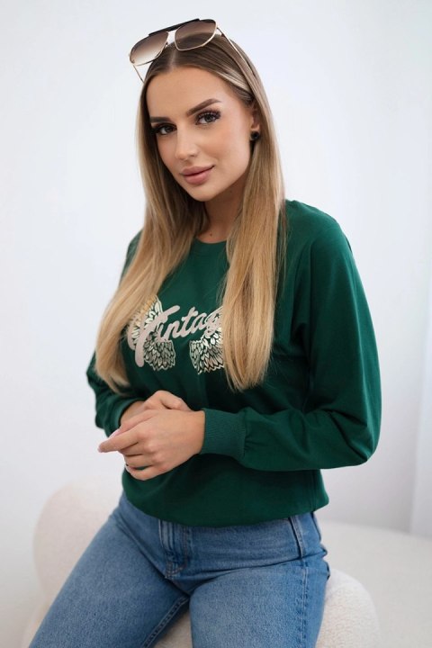 Bluza z nadrukiem ciemno zielona  