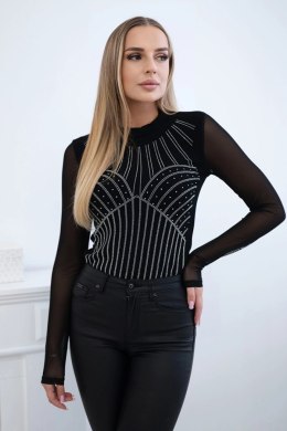 Bluzka body dzianinowa z rękawem z tiulu czarna  