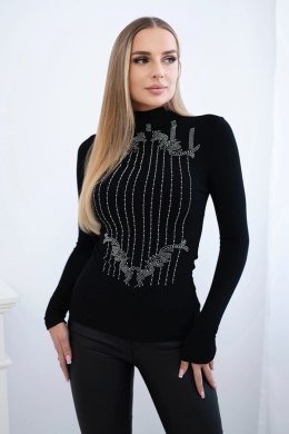Bluzka dzianinowa ze srebrnym wzorem z cyrkonii czarna  
