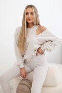 Komplet 3-częściowy bluza + top + legginsy beżowy melanż  