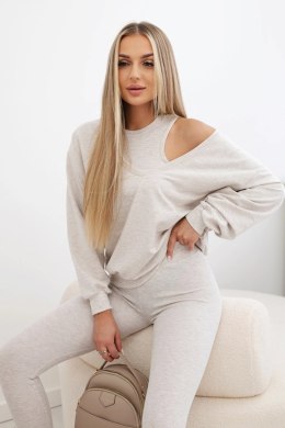 Komplet 3-częściowy bluza + top + legginsy beżowy melanż  