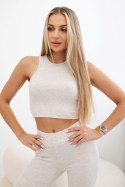 Komplet 3-częściowy bluza + top + legginsy beżowy melanż  