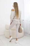 Komplet 3-częściowy bluza + top + legginsy beżowy melanż  