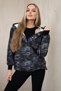 Komplet 3-częściowy moro bluza, top i legginsy czarny + grafitowy  
