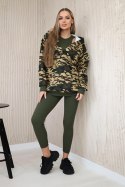 Komplet 3-częściowy moro bluza, top i legginsy khaki + beżowy  