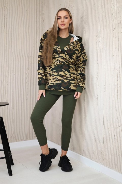 Komplet 3-częściowy moro bluza, top i legginsy khaki + beżowy Komplet 3-częściowy moro bluza, top i legginsy khaki + beżowy