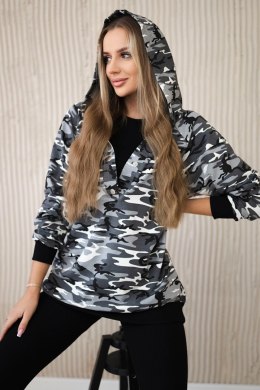 Komplet 3-częściowy moro bluza, top i legginsy szary + czarny  