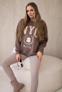 Komplet bawełniany bluza ocieplana + legginsy brązowy  