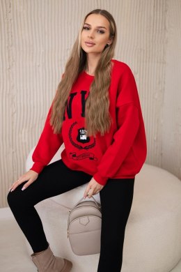 Komplet bawełniany bluza ocieplana + legginsy czerwony  