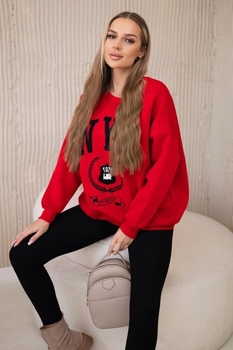 Komplet bawełniany bluza ocieplana + legginsy czerwony  