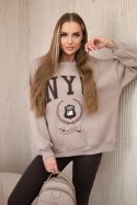 Komplet bawełniany bluza ocieplana + legginsy jasny beżowy  