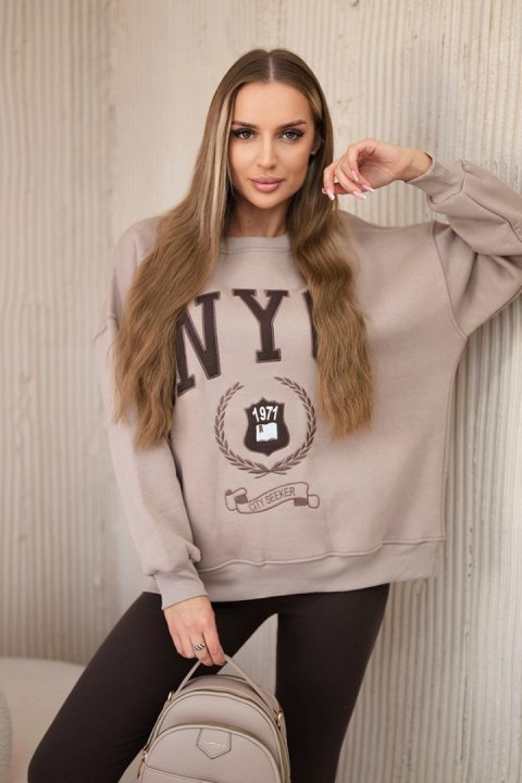 Komplet bawełniany bluza ocieplana + legginsy jasny beżowy  