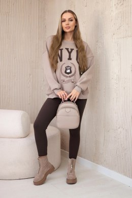Komplet bawełniany bluza ocieplana + legginsy jasny beżowy  