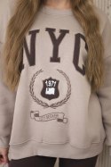 Komplet bawełniany bluza ocieplana + legginsy jasny beżowy  