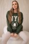 Komplet bawełniany bluza ocieplana + legginsy khaki  