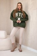 Komplet bawełniany bluza ocieplana + legginsy khaki  