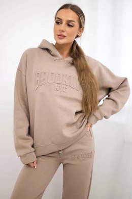 Komplet bawełniany ocieplany bluza + spodnie Brooklyn ciemny beżowy  