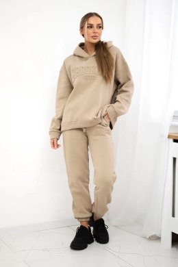Komplet bawełniany ocieplany bluza + spodnie Brooklyn jasny beżowy  