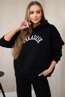 Komplet bawełniany z haftowanym napisem Paradise czarny  