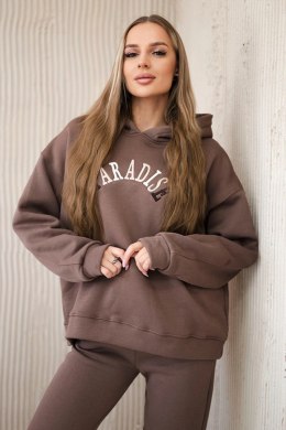 Komplet bawełniany z haftowanym napisem Paradise mocca  