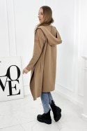 Bluza Narzutka długa z kapturem camelowa  