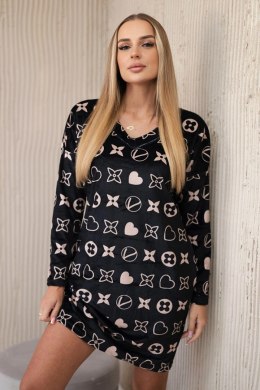 Sukienka welurowa z ozdobnym wzorem czarny  