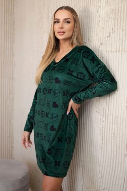 Sukienka welurowa z ozdobnym wzorem zielony + czarny  