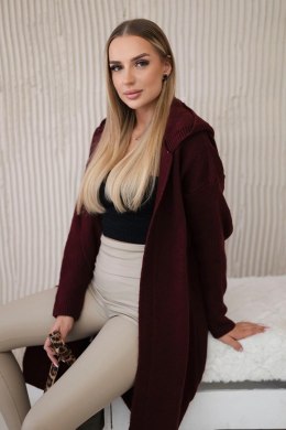 Sweter Kardigan z kapturem bordowy  