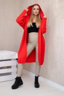 Sweter Kardigan z kapturem czerwony  