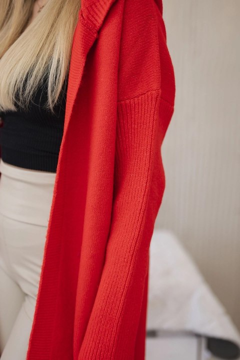 Sweter Kardigan z kapturem czerwony Sweter Kardigan z kapturem czerwony