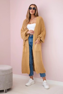 Sweter długi kardigan camelowy  