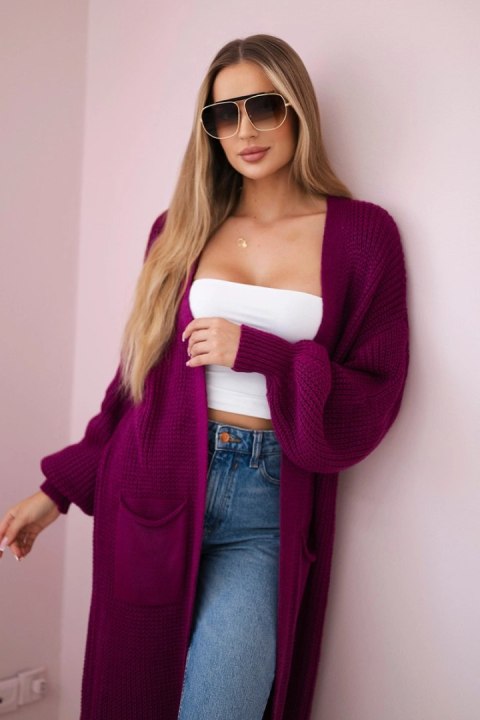 Sweter długi kardigan ciemny fioletowy Sweter długi kardigan ciemny fioletowy