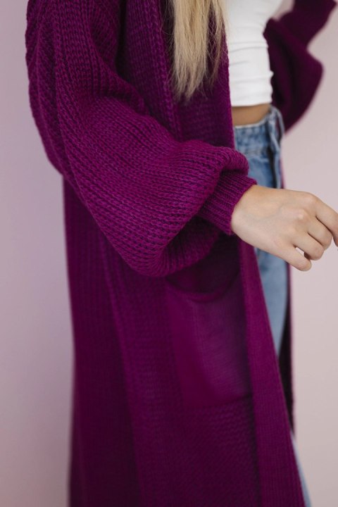 Sweter długi kardigan ciemny fioletowy Sweter długi kardigan ciemny fioletowy