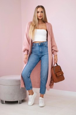 Sweter długi kardigan pudrowy róż  
