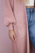Sweter długi kardigan pudrowy róż  