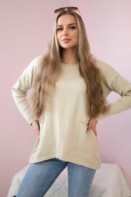 Sweter z kieszeniami z przodu beżowy  