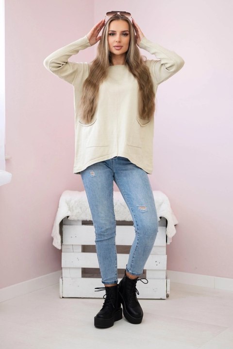 Sweter z kieszeniami z przodu beżowy Sweter z kieszeniami z przodu beżowy