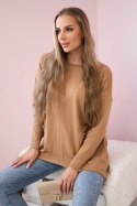 Sweter z kieszeniami z przodu camelowy  