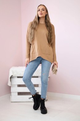 Sweter z kieszeniami z przodu camelowy  