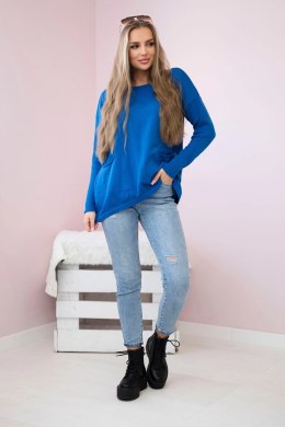Sweter z kieszeniami z przodu chabrowy  