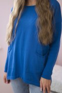 Sweter z kieszeniami z przodu chabrowy  