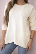 Sweter z kieszeniami z przodu ecru  