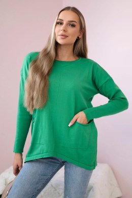 Sweter z kieszeniami z przodu jasno zielony  